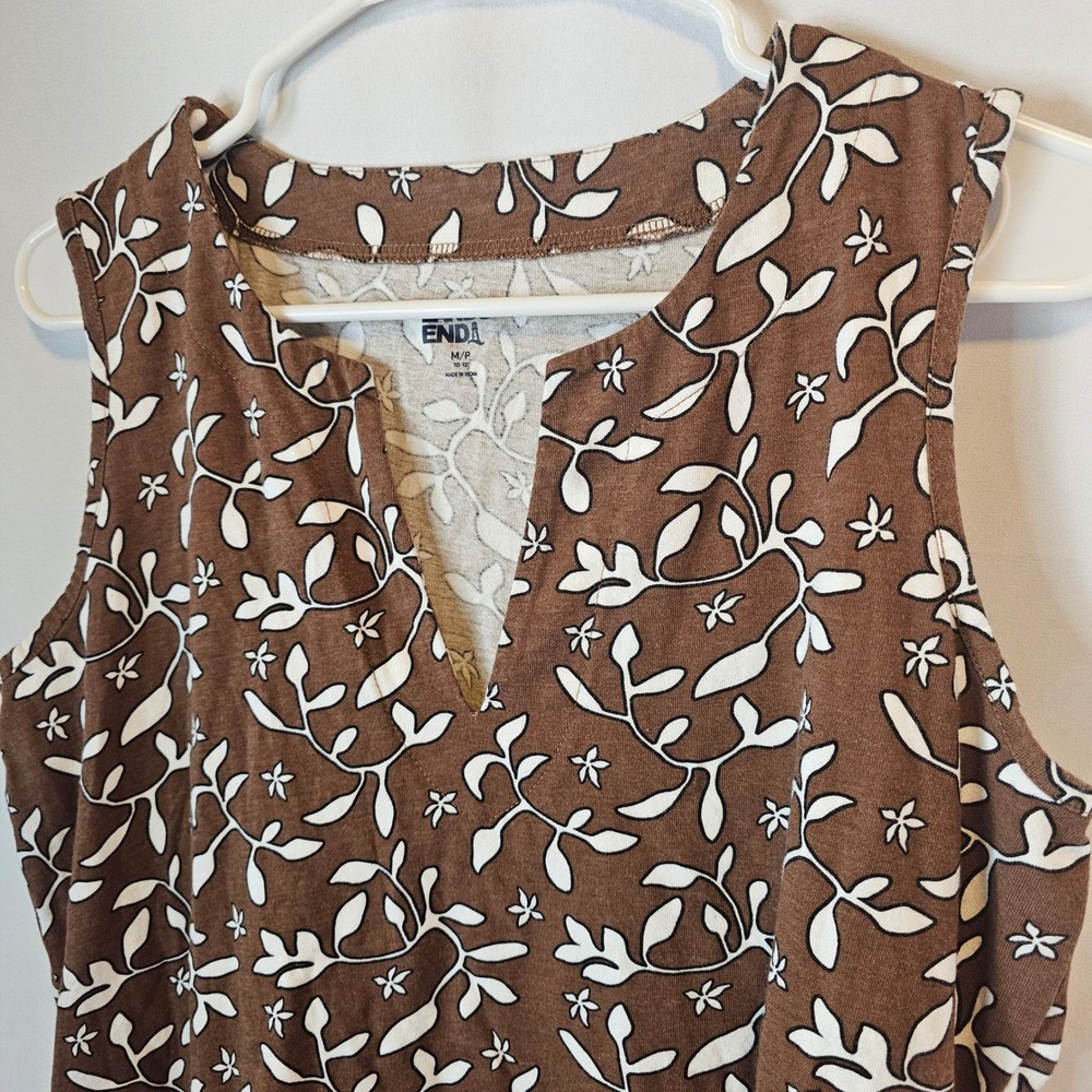 Lands End Sleeveless Tunic Dress M Petite Brown Floral Botanical Cottagecore - Picture 3 of 8